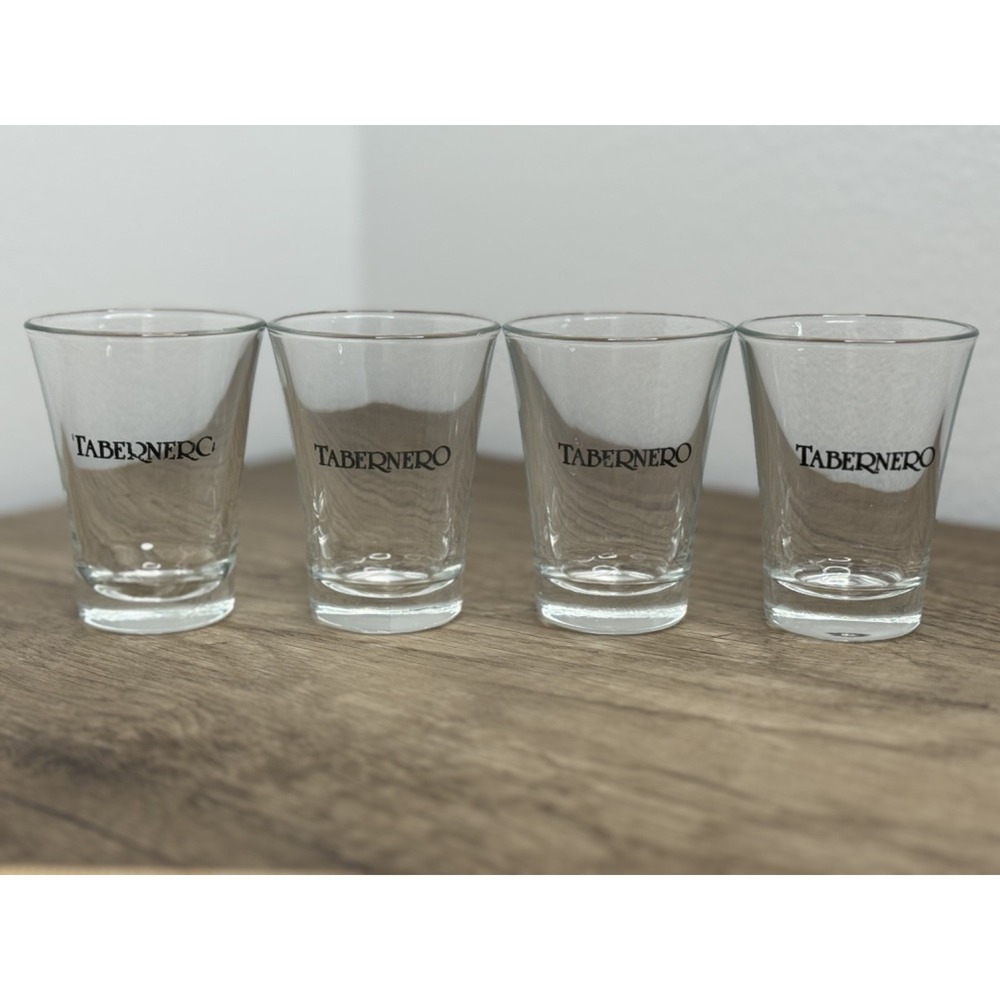 Tabernero Pisco Shot Glasses Set of 4 Clear Glass Barware Logo 3.5‎ Inch